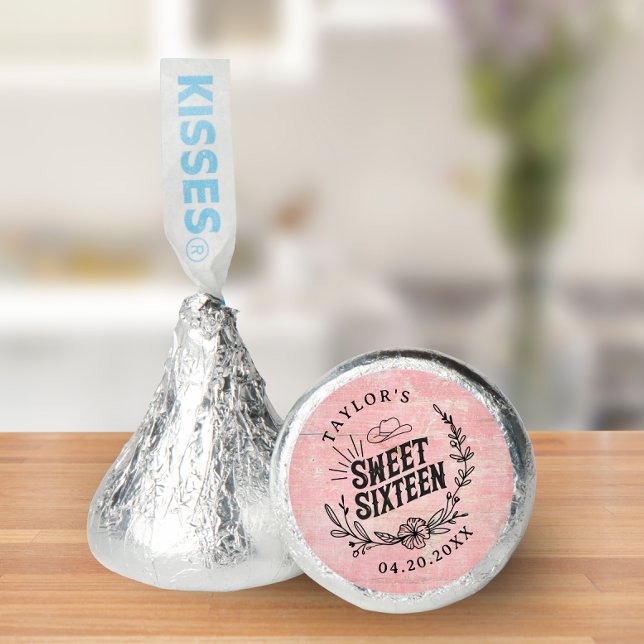 Rustic Pink Cowgirl Floral Sweet Sixteen Party  Hershey®'s Kisses® (Rustic pink cowgirl sweet sixteen Hershey’s Kiss with floral label and western party theme.)
