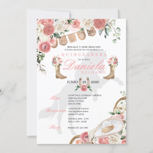 Rustic Pink Cowgirl Horse Western Quinceaera Invitation