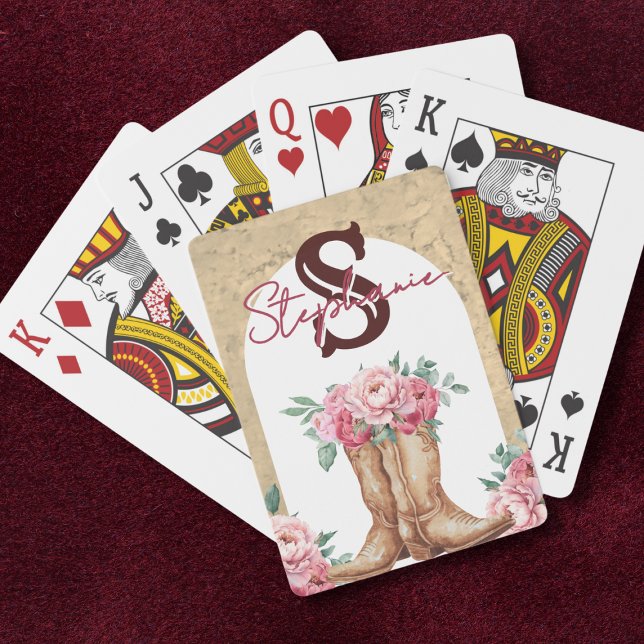Rustic Pink Cowgirl Monogrammed Floral Poker Cards (Creator Uploaded)