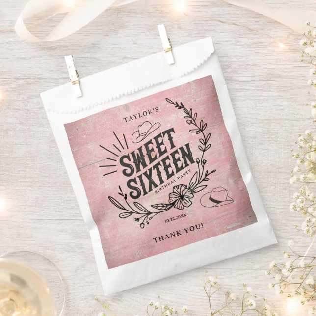 Rustic Pink Cowgirl Sweet Sixteen Party Favor Bag (Clipped)