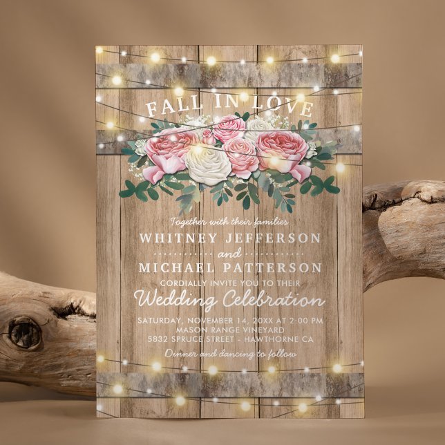 Rustic Pink Cream Eucalyptus Floral Wedding Invitation