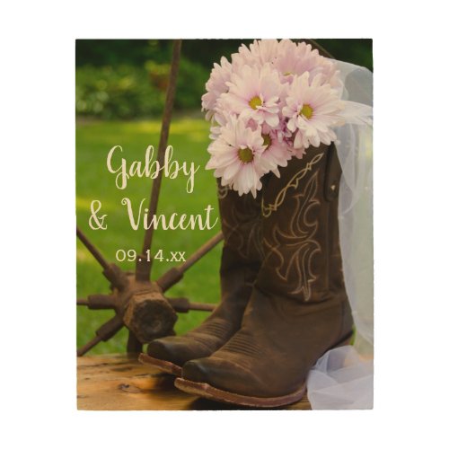 Rustic Pink Daisies and Cowboy Boots Wedding Wood Wall Decor