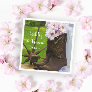 Rustic Pink Daisies Cowboy Boots Western Wedding Napkins