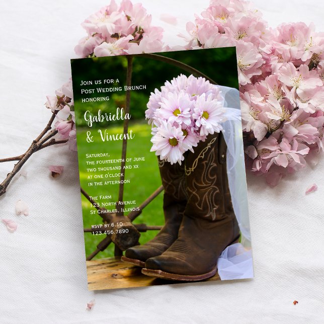 Rustic Pink Daisies Western Post Wedding Brunch Invitation (Creator Uploaded)