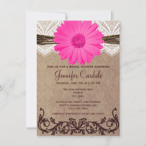 Rustic Pink Daisy Bridal Shower Invitations