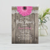 Rustic Pink Daisy Floral White Lace Baby Shower Invitation (Standing Front)