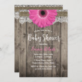 Rustic Pink Daisy Floral White Lace Baby Shower Invitation (Front/Back)