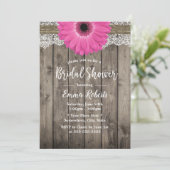 Rustic Pink Daisy Floral White Lace Bridal Shower Invitation (Standing Front)
