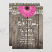 Rustic Pink Daisy Floral White Lace Bridal Shower Invitation (Front/Back)