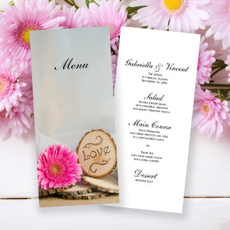 Rustic Pink Daisy Natural Woods Wedding Menu