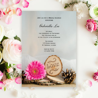 Rustic Pink Daisy Woodland Bridal Shower Invitation