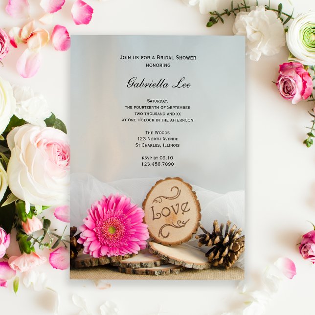Rustic Pink Daisy Woodland Bridal Shower Invitation (Creator Uploaded)