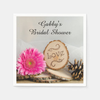 Rustic Pink Daisy Woodland Bridal Shower Napkins