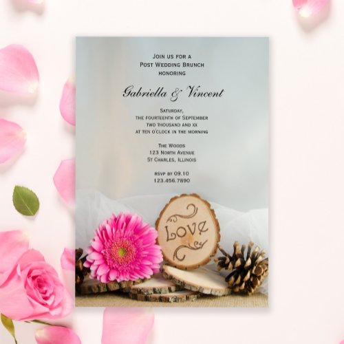 Rustic Pink Daisy Woodland Post Wedding Brunch Invitation