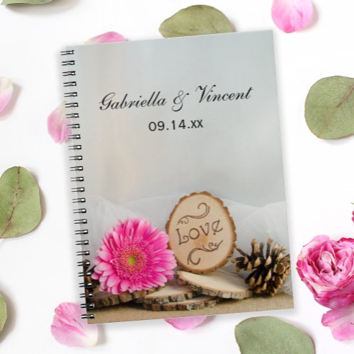 Rustic Pink Daisy Woodland Wedding Notebook