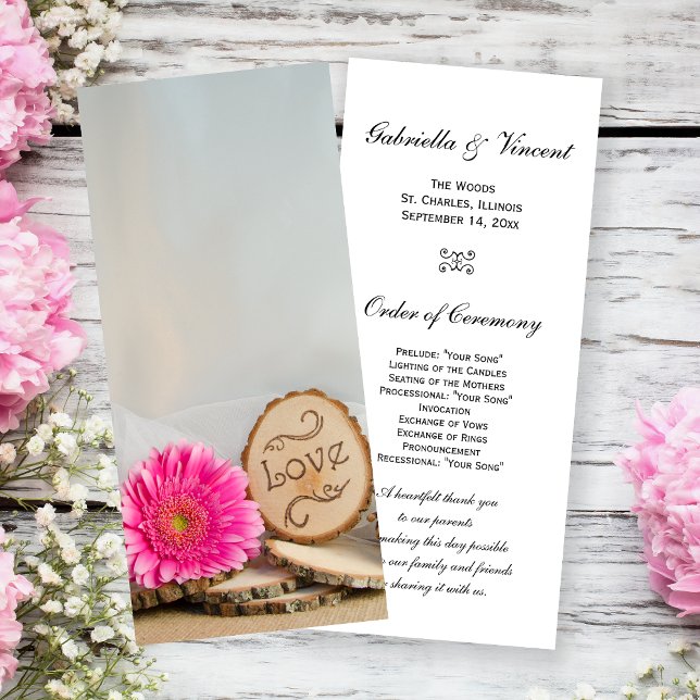 Rustic Pink Daisy Woodland Wedding Program (Creator Uploaded)