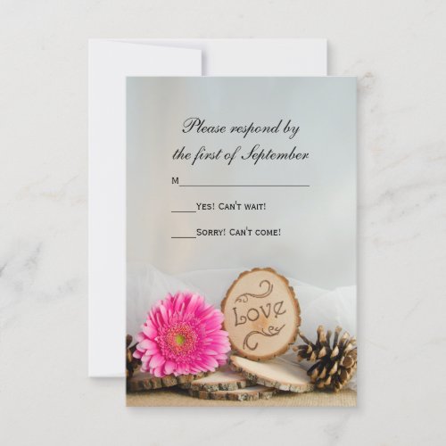 Rustic Pink Daisy Woodland Wedding RSVP Response