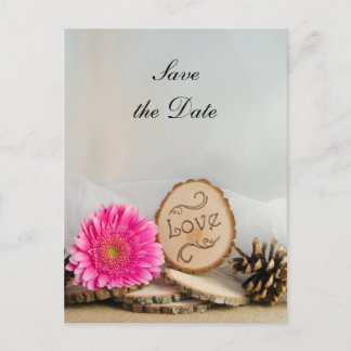 Rustic Pink Daisy Woodland Wedding Save the Date Announcement Postcard