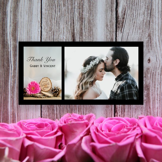 Rustic Pink Daisy Woodland Wedding Thank You Card (Creator Uploaded)