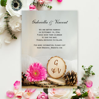 Rustic Pink Daisy Woods Wedding Save the Date Invitation