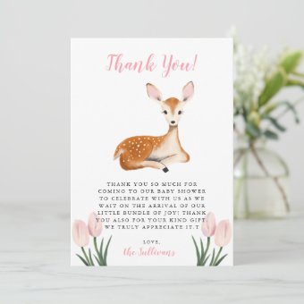Rustic Pink Deer Baby Shower Thank You Card | Zazzle