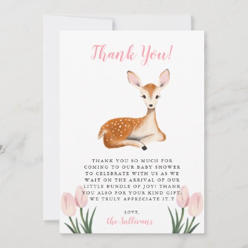 Rustic Pink Deer Baby Shower Thank You Card