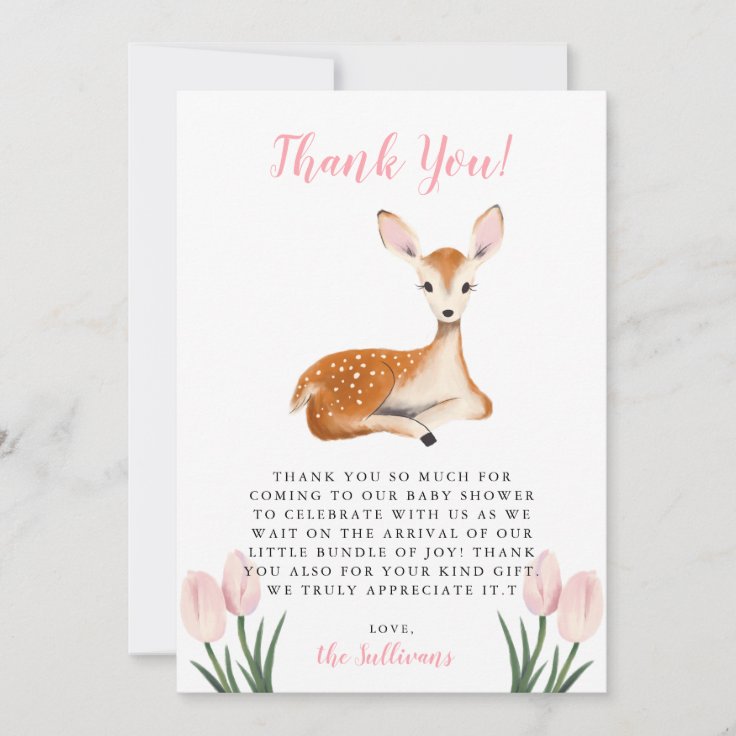 Rustic Pink Deer Baby Shower Thank You Card | Zazzle