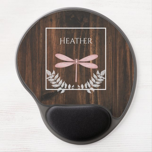 Rustic Pink Dragonfly Personalized Gel Mouse Pad (Front)