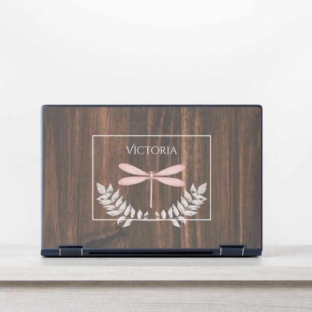 Rustic Pink Dragonfly Personalized HP Laptop Skin (Front)