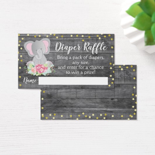 Rustic Pink Elephant Baby Shower Diaper Raffle (Desk)