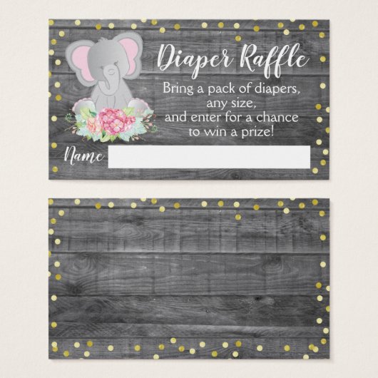 Rustic Pink Elephant Baby Shower Diaper Raffle (Front & Back)