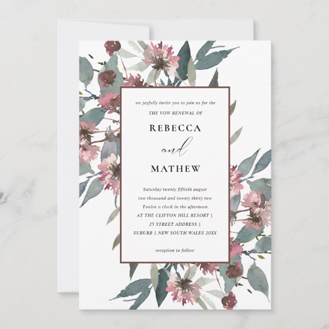 RUSTIC PINK EUCALYPTUS FLORAL VOW RENEWAL INVITE (Front)