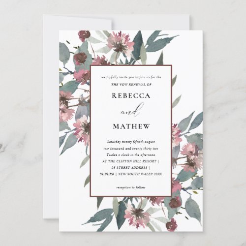 RUSTIC PINK EUCALYPTUS FLORAL VOW RENEWAL INVITE