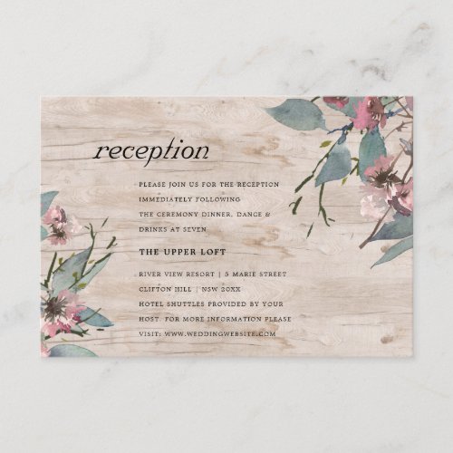 Rustic Pink Eucalyptus Floral Wedding Reception Enclosure Card