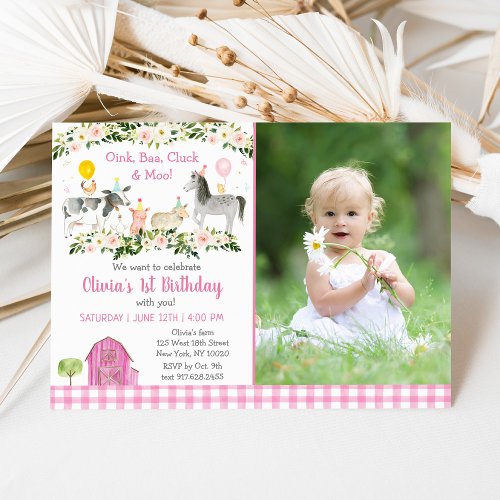 Rustic Pink Farm Floral 2nd Birthday Invitation