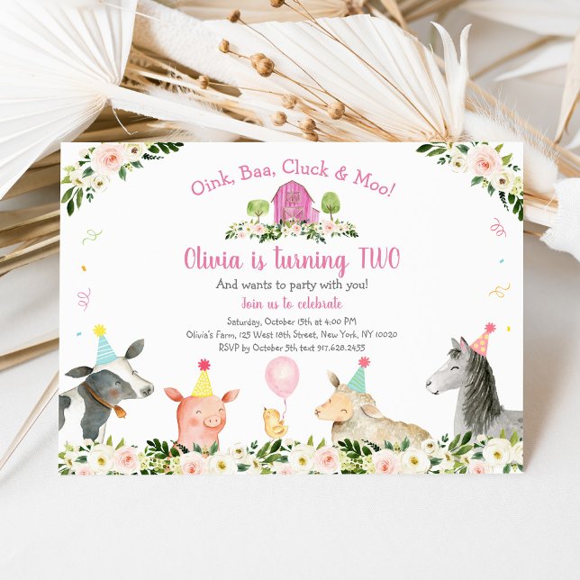 Rustic Pink Farm Floral 2nd Birthday Invitation (Creator Uploaded)