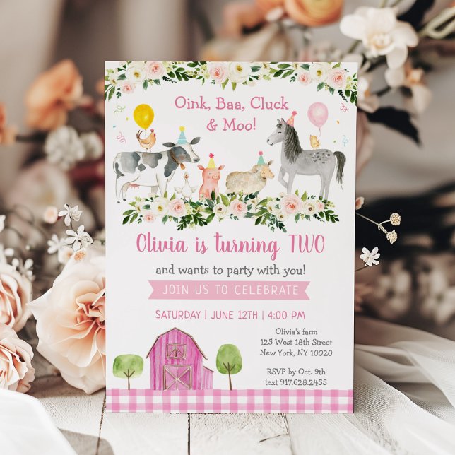 Rustic Pink Farm Floral 2nd Birthday Invitation (Creator Uploaded)