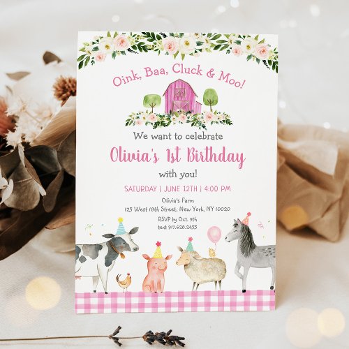 Rustic Pink Farm Floral Birthday Invitation