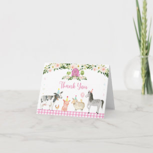 Rustic Pink Farm Floral Birthday Letterpress Thank You Card