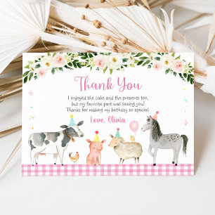 Rustic Pink Farm Floral Birthday Thank You Card