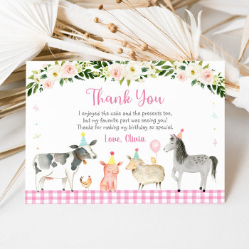 Rustic Pink Farm Floral Birthday Thank You Card by LittlePrintsParties at Zazzle