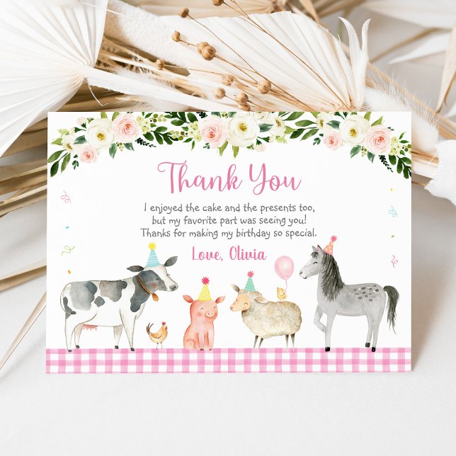Rustic Pink Farm Floral Birthday Thank You Card (Creator Uploaded)