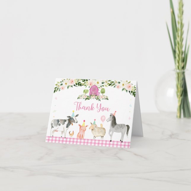 Rustic Pink Farm Floral Birthday Thank You Card (Front)