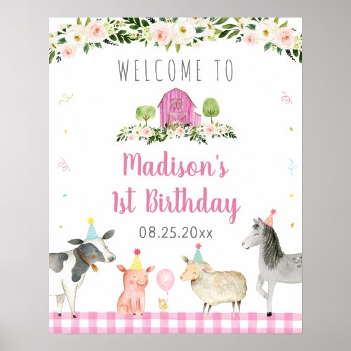Rustic Pink Farm Floral Birthday Welcome Poster
