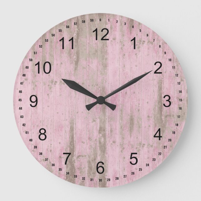 Rustic Pink Faux Wood Large Clock (Front)