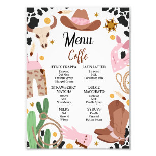 Rustic Pink First Rodeo 1st Birthday Menu Sign