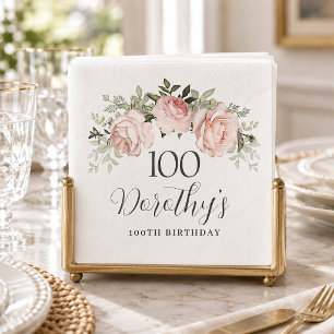 Rustic Pink Floral 100th Birthday Party Custom Napkins
