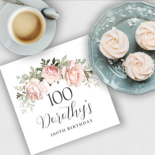 Rustic Pink Floral 100th Birthday Party Custom Napkins