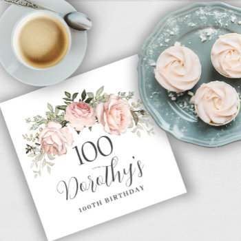 Rustic Pink Floral 100th Birthday Party Custom Napkins by Celebrais at Zazzle