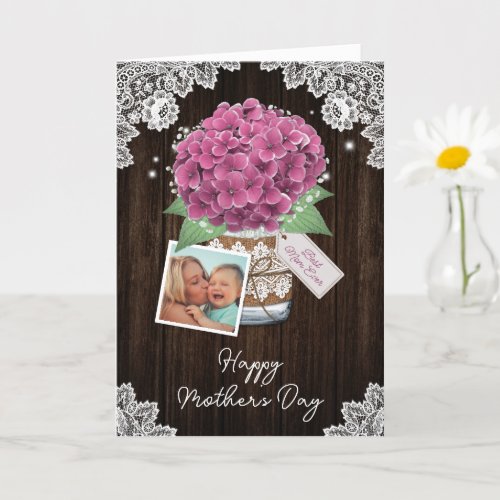 Rustic Pink Floral 2 Photo Mothers Day Card